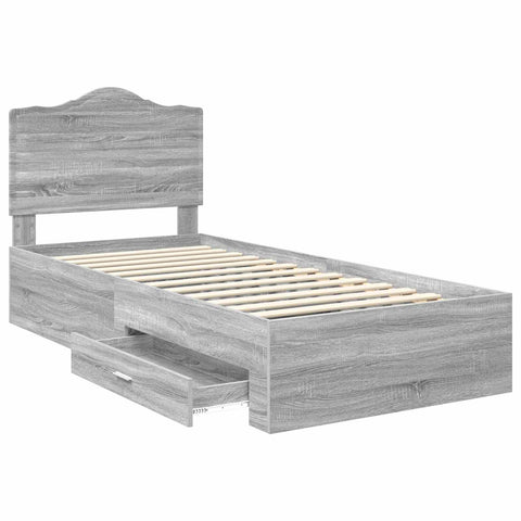 vidaXL Bed Frame with Drawer Grey Sonoma 75 x 190 cm Engineered Wood
