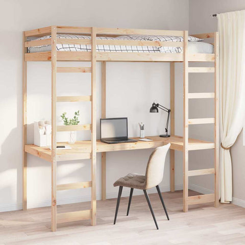 vidaXL Loft Bed Frame Natural 90 x 200 cm Solid Pine Wood