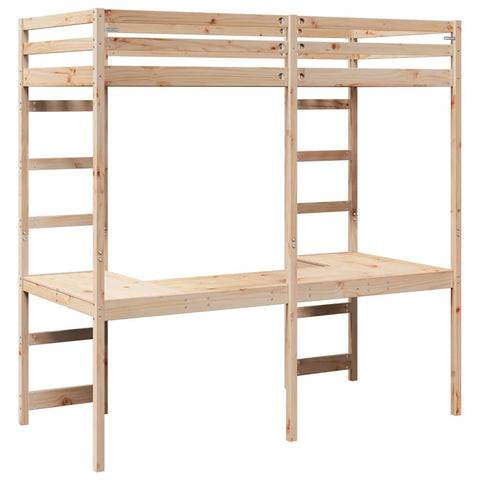 vidaXL Loft Bed Frame Natural 90 x 190 cm Solid Pine Wood