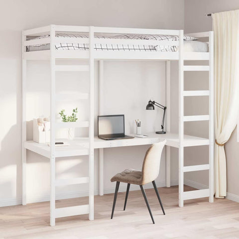 vidaXL Loft Bed Frame White 90 x 190 cm Solid Pine Wood