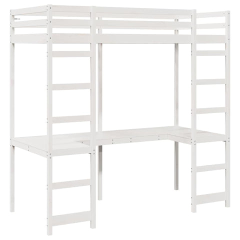 vidaXL Loft Bed Frame White 90 x 190 cm Solid Pine Wood