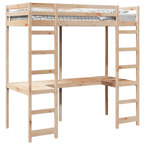 vidaXL Loft Bed Frame Natural 75 x 190 cm Solid Pine Wood