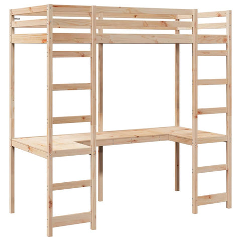 vidaXL Loft Bed Frame Natural 75 x 190 cm Solid Pine Wood