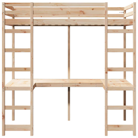 vidaXL Loft Bed Frame Natural 75 x 190 cm Solid Pine Wood
