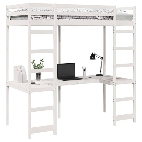 vidaXL Loft Bed Frame White 75 x 190 cm Solid Pine Wood