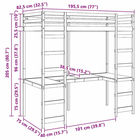 vidaXL Loft Bed Frame White 75 x 190 cm Solid Pine Wood