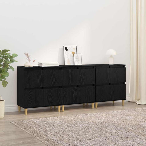 vidaXL Sideboards 3 pcs Black Oak 60 x 35 x 70 cm Engineered Wood