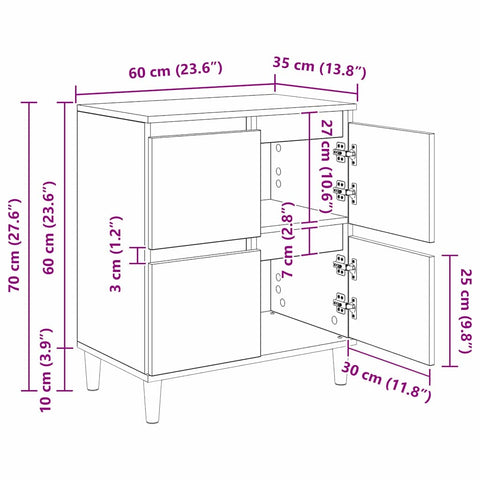 vidaXL Sideboards 3 pcs Black Oak 60 x 35 x 70 cm Engineered Wood