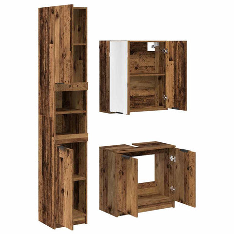 vidaXL Bathroom Cabinet Set with Shelf Old Wood Engineered Wood