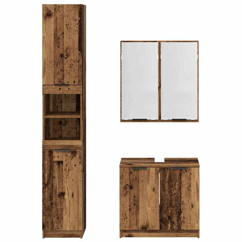 vidaXL Bathroom Cabinet Set with Shelf Old Wood Engineered Wood