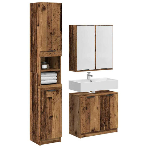 vidaXL Bathroom Cabinet Set with Shelf Old Wood Engineered Wood