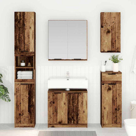 vidaXL Bathroom Cabinet Set with Shelf Old Wood Engineered Wood