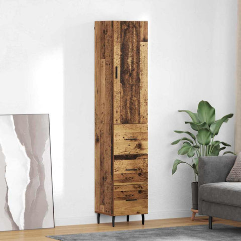 vidaXL Highboard Old Wood 34.5 x 34 x 180 cm Engineered Wood