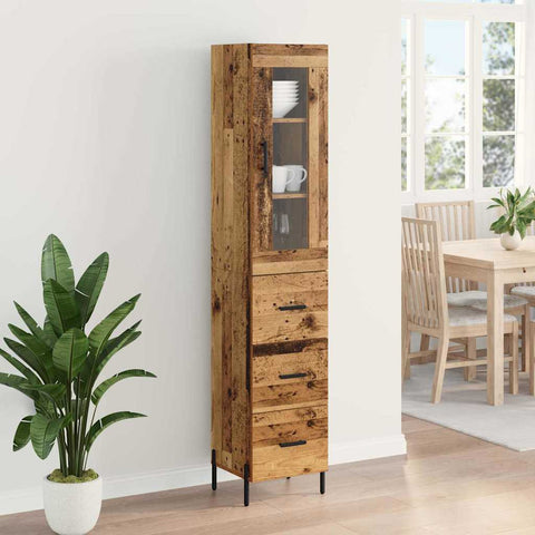 vidaXL Highboard Old Wood 34.5 x 34 x 180 cm Engineered Wood