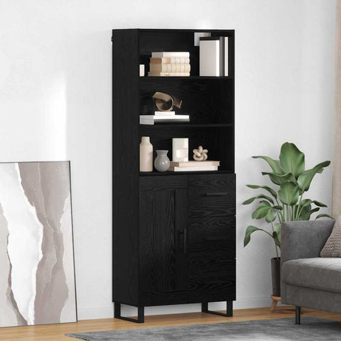 vidaXL Highboard Wall-mounted 2 pcs Black Oak Engineered Wood