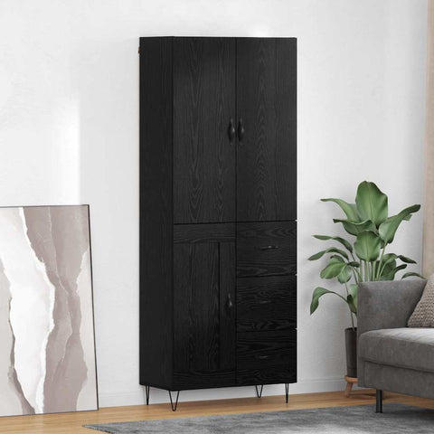 vidaXL Highboard Wall-mounted 2 pcs Black Oak Engineered Wood