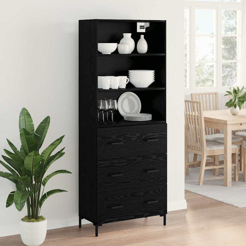 vidaXL Highboard Wall-mounted 2 pcs Black Oak Engineered Wood