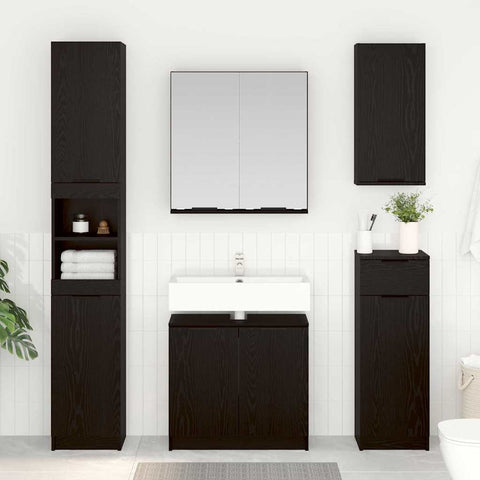 vidaXL Bathroom Cabinet Set with Shelf 3 pcs Black Oak Engineered Wood