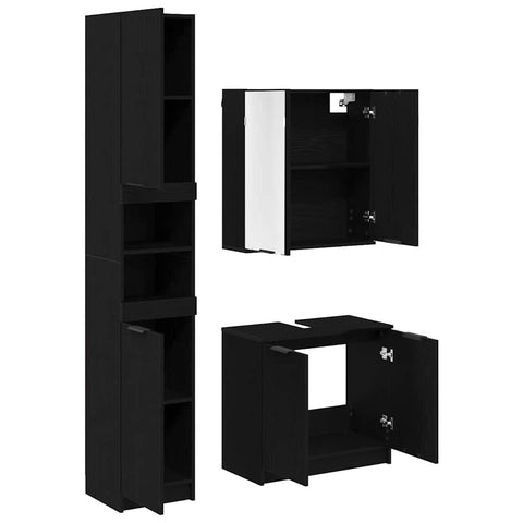 vidaXL Bathroom Cabinet Set with Shelf 3 pcs Black Oak Engineered Wood