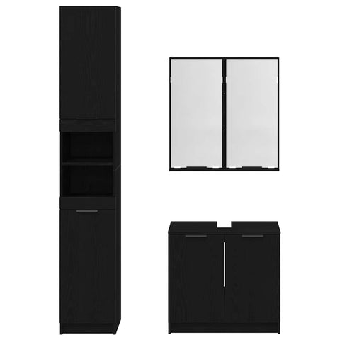 vidaXL Bathroom Cabinet Set with Shelf 3 pcs Black Oak Engineered Wood