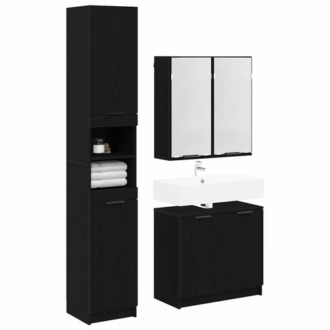 vidaXL Bathroom Cabinet Set with Shelf 3 pcs Black Oak Engineered Wood