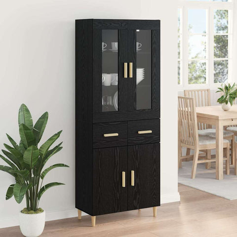 vidaXL Highboard Wall-mounted 2 pcs Black Oak Engineered Wood