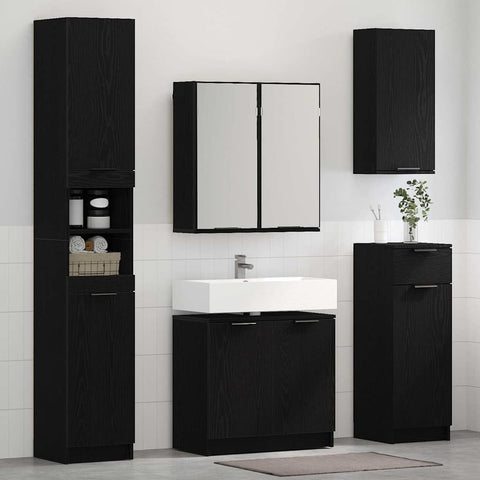 vidaXL Bathroom Cabinet Set with Shelf 2 pcs Black Oak Engineered Wood