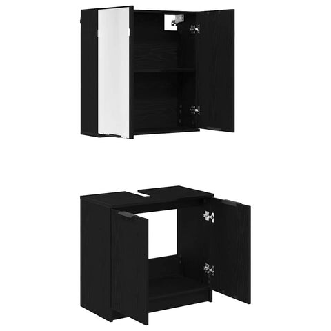 vidaXL Bathroom Cabinet Set with Shelf 2 pcs Black Oak Engineered Wood