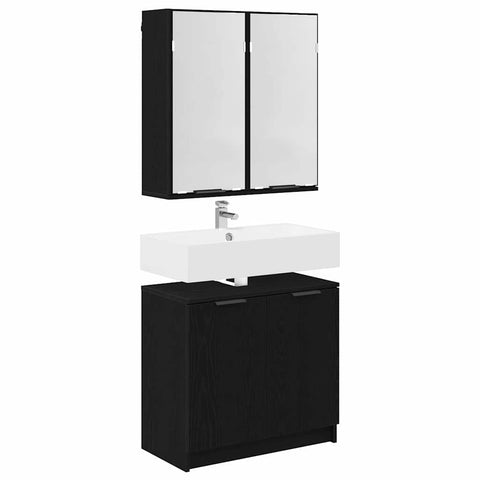 vidaXL Bathroom Cabinet Set with Shelf 2 pcs Black Oak Engineered Wood