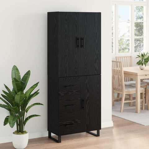 vidaXL Highboard with Drawer 2 pcs Black Oak Engineered Wood and Glass