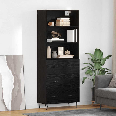 vidaXL Highboard Wall-mounted 2 pcs Black Oak Engineered Wood