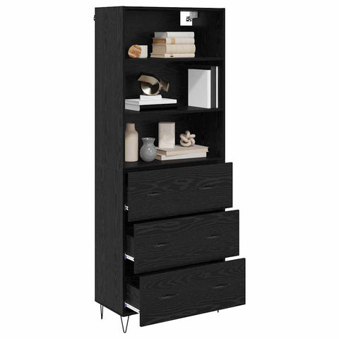 vidaXL Highboard Wall-mounted 2 pcs Black Oak Engineered Wood