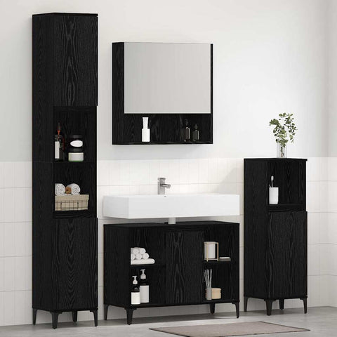 vidaXL Bathroom Furniture Set 3 pcs Black oak Engineered wood