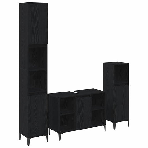 vidaXL Bathroom Furniture Set 3 pcs Black oak Engineered wood