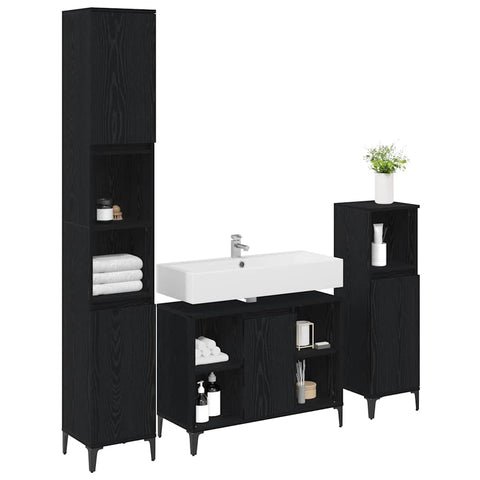 vidaXL Bathroom Furniture Set 3 pcs Black oak Engineered wood