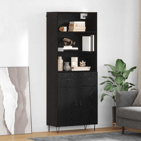 vidaXL Highboard Wall-mounted 2 pcs Black Oak Engineered Wood