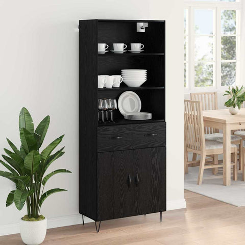 vidaXL Highboard Wall-mounted 2 pcs Black Oak Engineered Wood