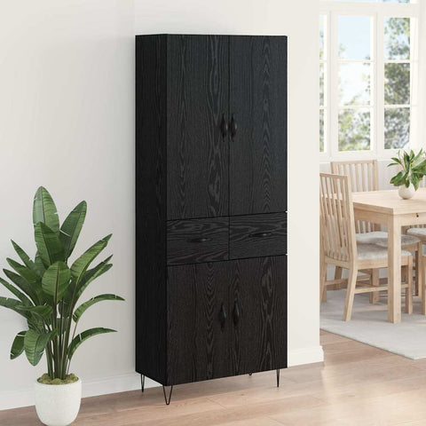 vidaXL Highboard Wall-mounted 2 pcs Black Oak Engineered Wood