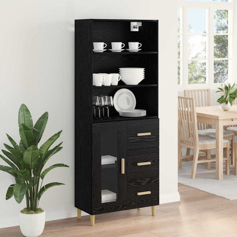 vidaXL Highboard 2 pcs Black Oak 69.5 x 34 x 180 cm Engineered Wood