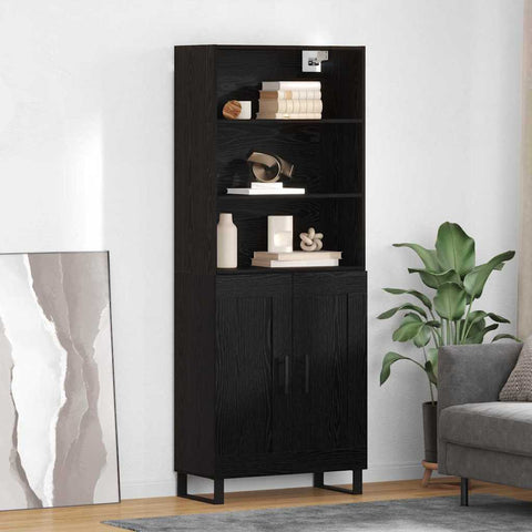 vidaXL Highboard Wall-mounted 2 pcs Black Oak Engineered Wood