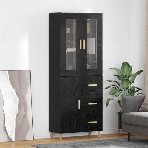 vidaXL Highboard Wall-mounted 2 pcs Black Oak Engineered Wood