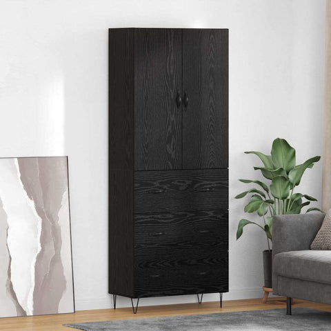 vidaXL Highboard Wall-mounted 2 pcs Black Oak Engineered Wood