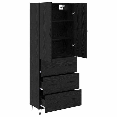 vidaXL Highboard Wall-mounted 2 pcs Black Oak Engineered Wood