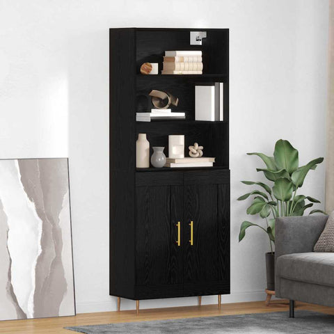 vidaXL Highboard Wall-mounted 2 pcs Black Oak Engineered Wood