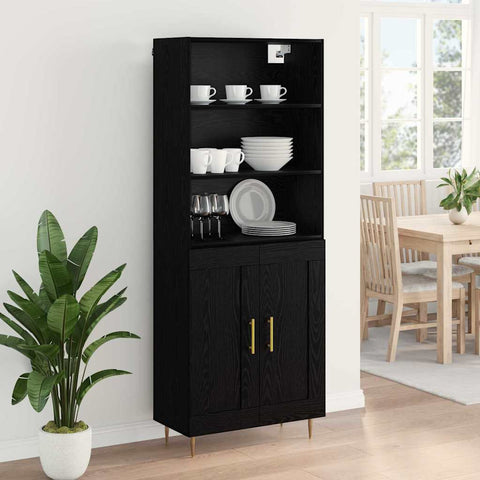 vidaXL Highboard Wall-mounted 2 pcs Black Oak Engineered Wood