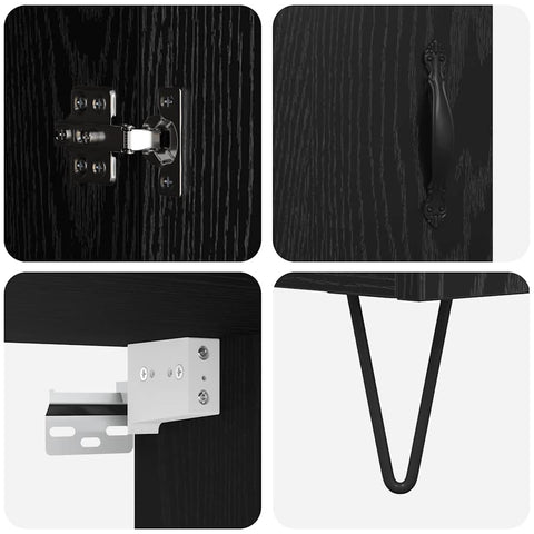 vidaXL Highboard Wall-mounted 2 pcs Black Oak Engineered Wood