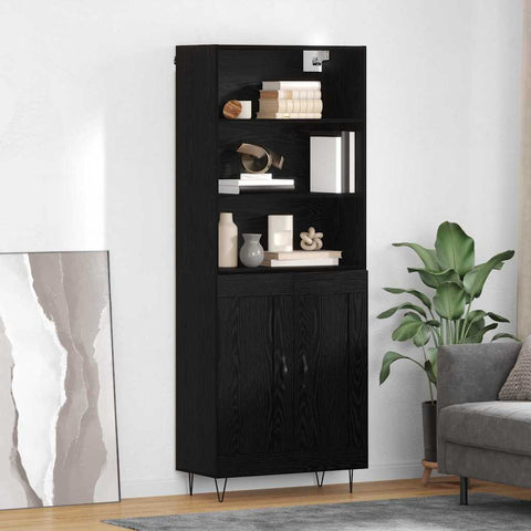 vidaXL Highboard Wall-mounted 2 pcs Black Oak Engineered Wood