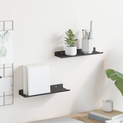 vidaXL Wall Shelf with Shelf Wall-mounted 2 pcs Black 30 x 9 x 2.5 cm