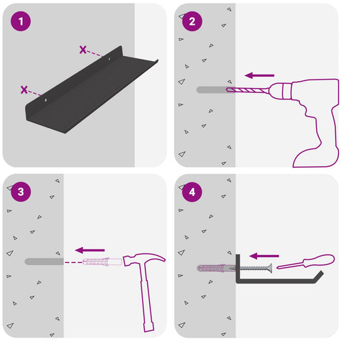 vidaXL Wall Shelf with Shelf Wall-mounted 2 pcs Black 30 x 9 x 2.5 cm
