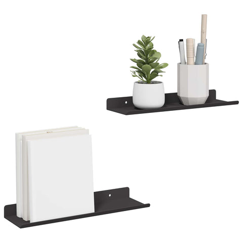 vidaXL Wall Shelf with Shelf Wall-mounted 2 pcs Black 30 x 9 x 2.5 cm